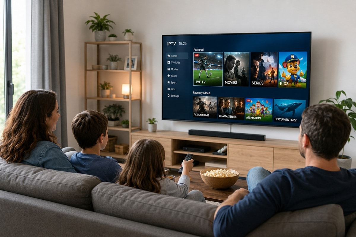 famille devant une télé avec IPTV