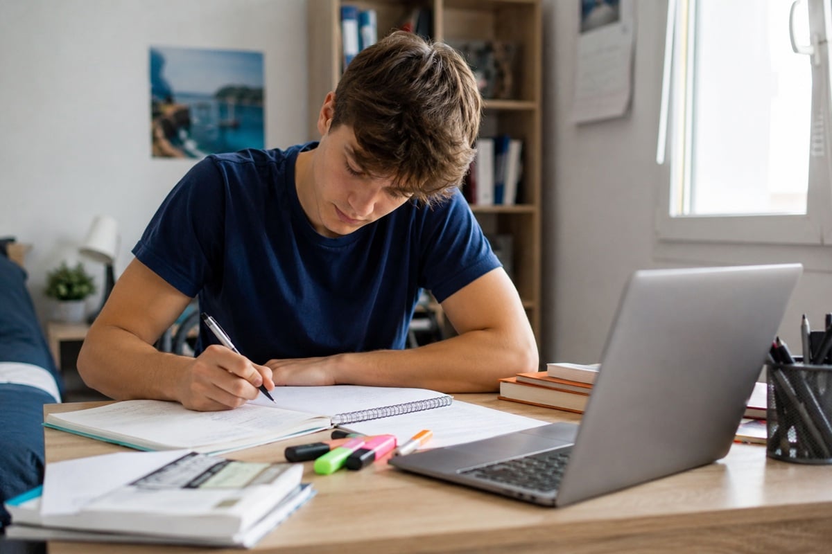 jeune qui fait des révisions