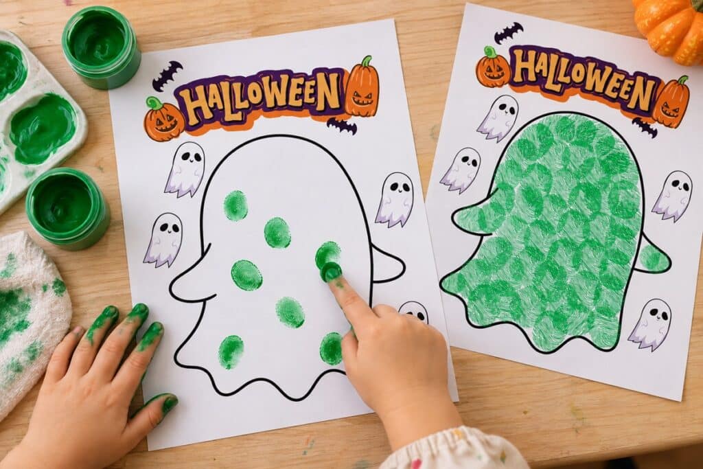 activité peinture et empreintes de doigt pour Halloween