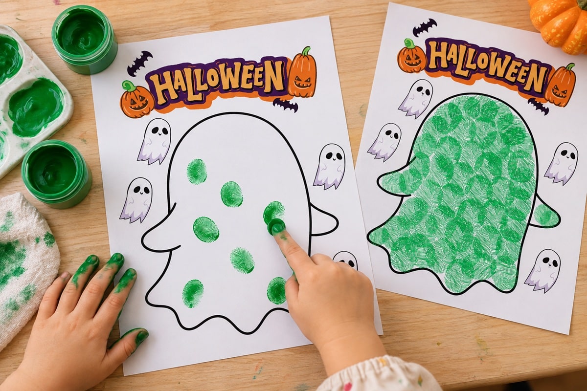 activité peinture et empreintes de doigt pour Halloween