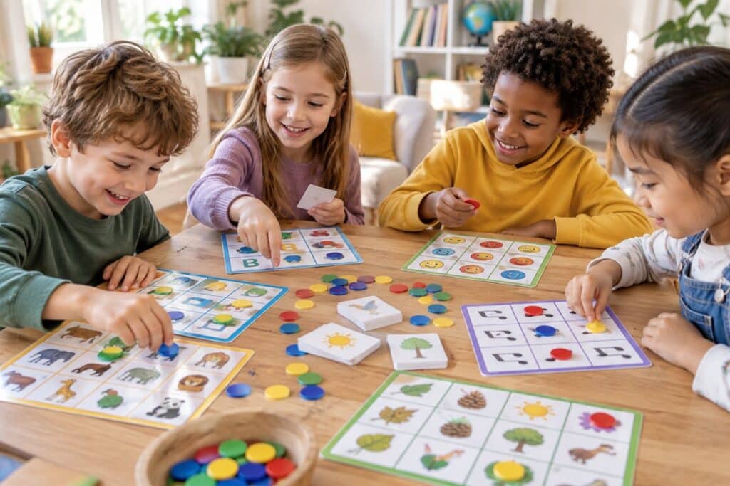 enfants jouant à une variante de bingo
