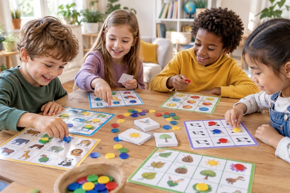 enfants jouant à une variante de bingo