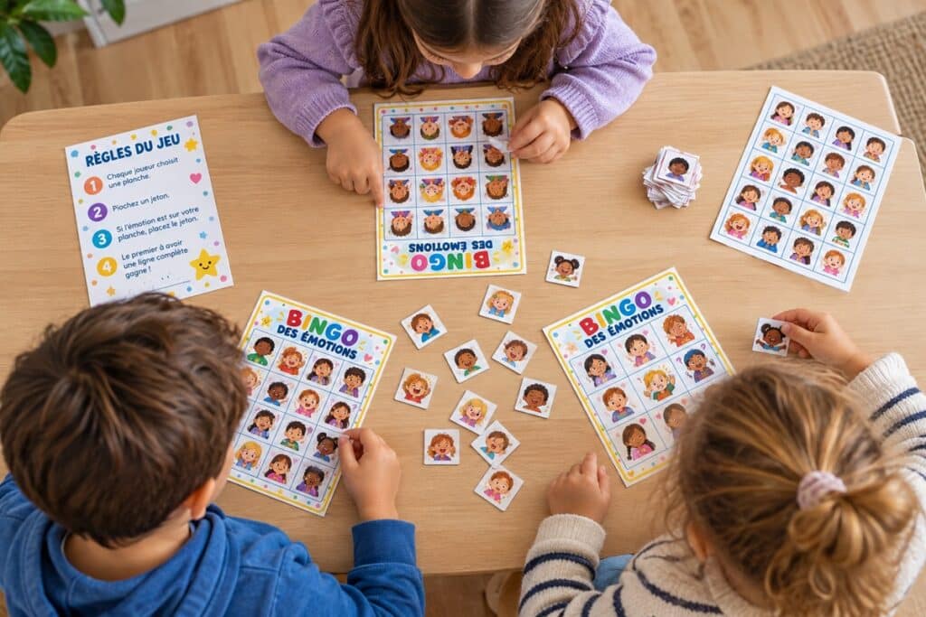 enfants jouant au bingo des émotions