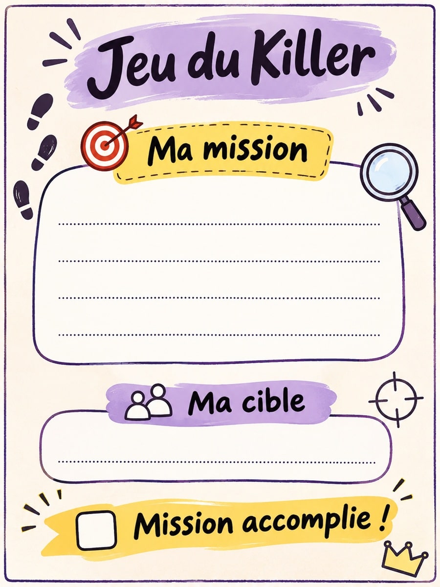 Carte imprimable du jeu du Killer 1 Carte imprimable du jeu du Killer
