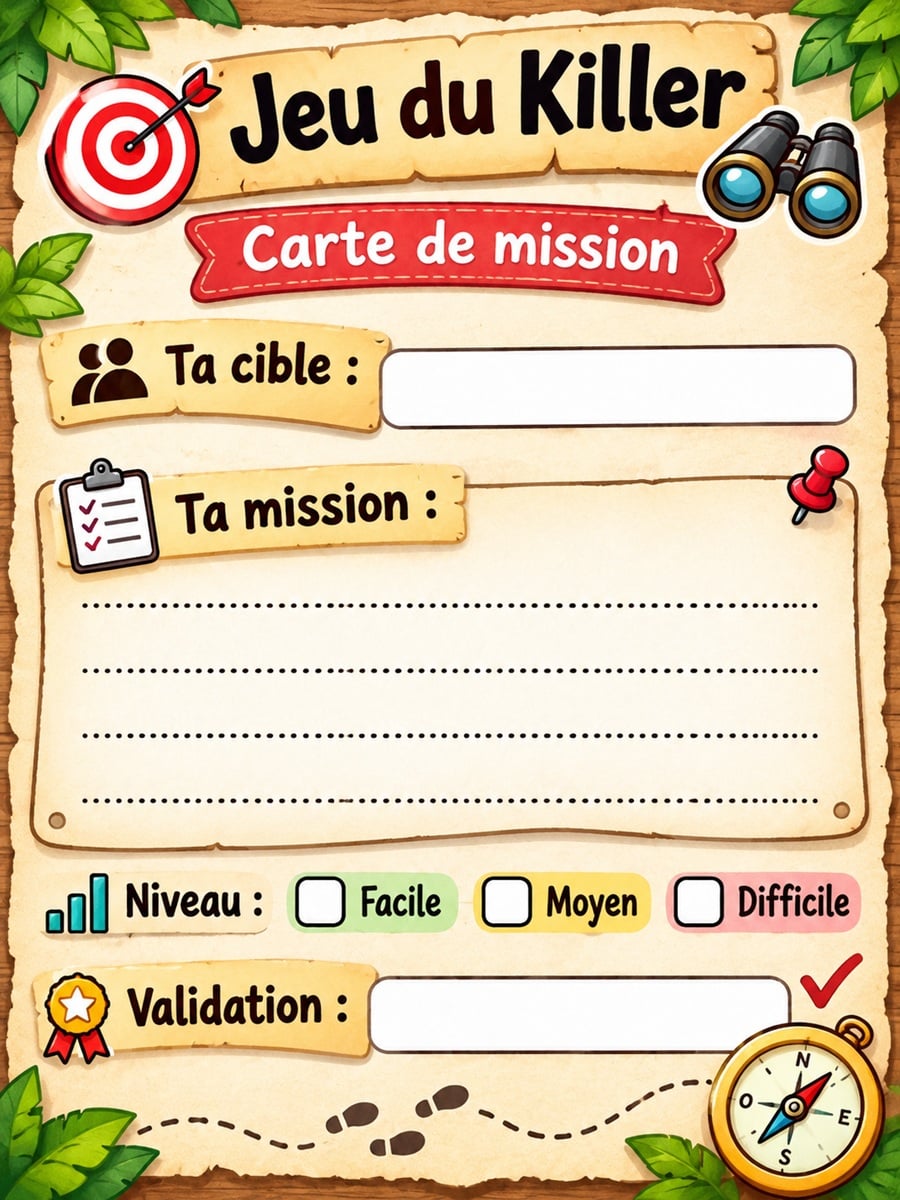 Carte imprimable du jeu du Killer 4 Carte imprimable du jeu du Killer