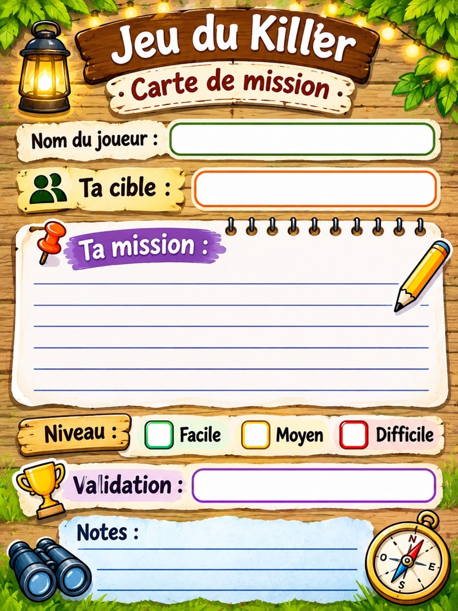 Carte imprimable du jeu du Killer 7 Carte imprimable du jeu du Killer