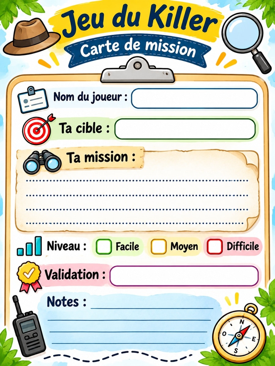 Carte imprimable du jeu du Killer 8 Carte imprimable du jeu du Killer