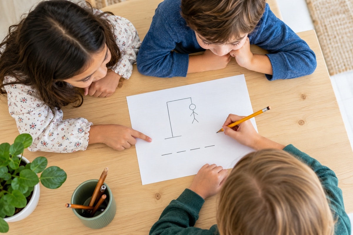 des enfants jouent une partie de pendu