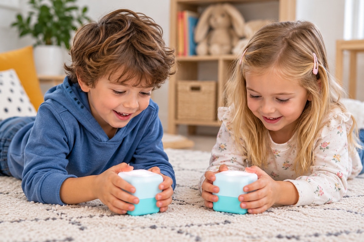 deux enfants s'amiusent avec des PlayCubes de Tokidos