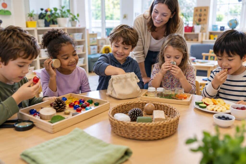 enfants participant à un jeu sur les sens