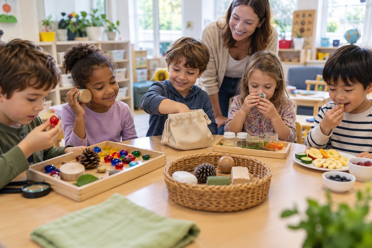 enfants participant à un jeu sur les sens