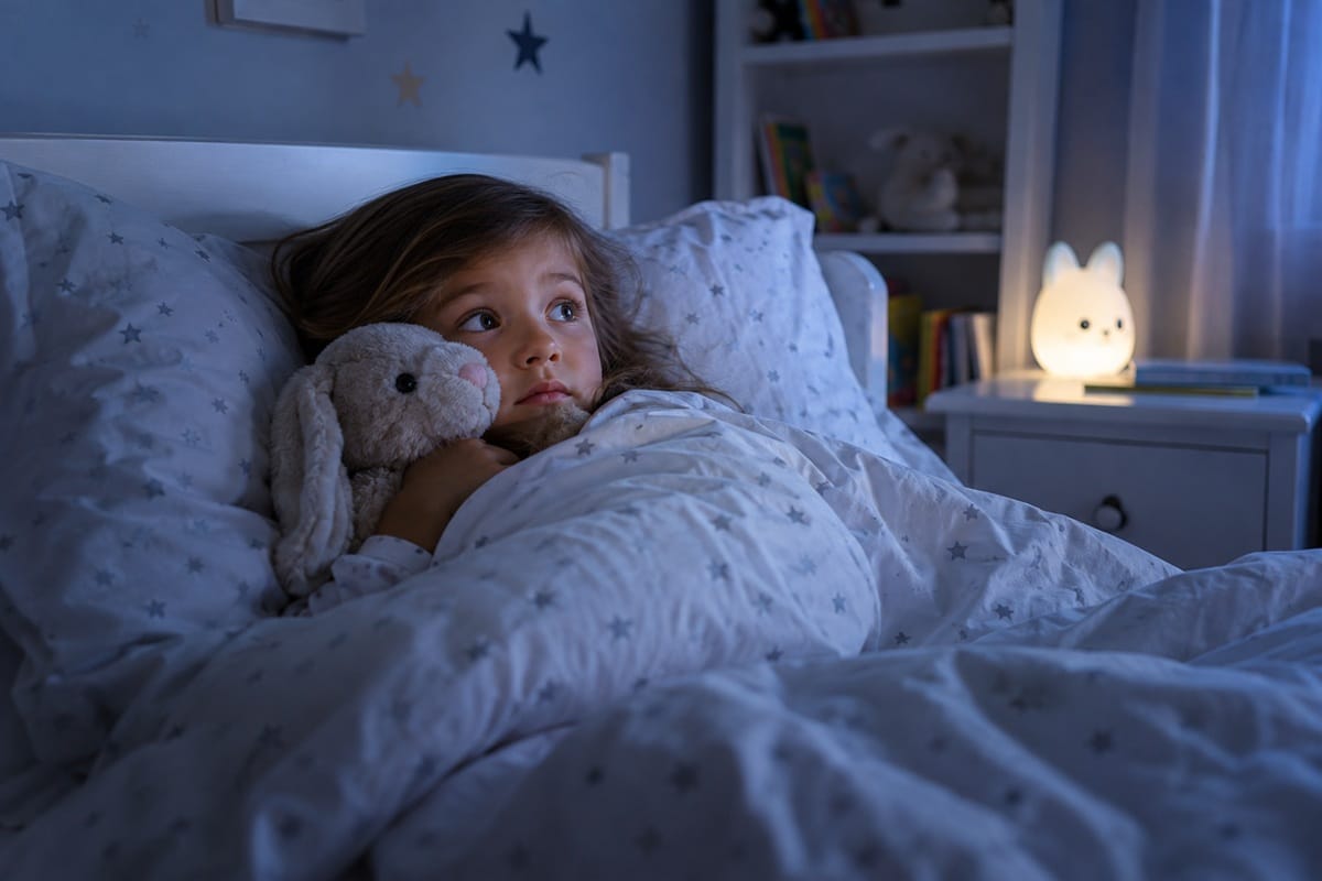 fillette les yeux ouverts dans son lit a peur